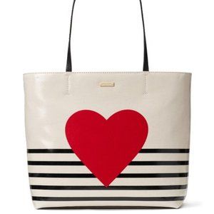 Kate Spade Yours Truly Heart Stripe Hallie Tote Black Beige Red VERY RARE